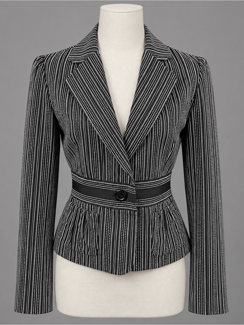 Black and white pinstripe, size 4 pocketed ribbon, accent, laser jacket